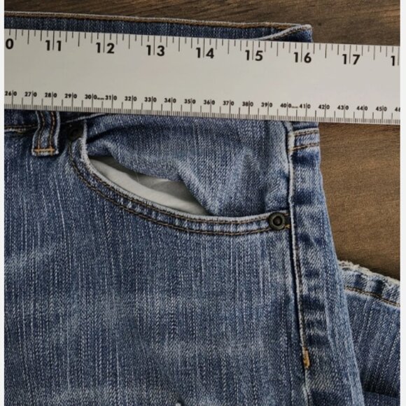 NY&Company Straight Leg Women's Size 10 Tall Blue Denim Distressed Stretch Jeans - Picture 9 of 12